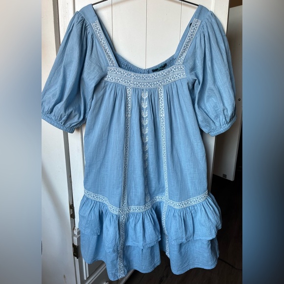 New Shore Ruffled Mini Dress with Embroidery, Cotton, lined, Smocked - Picture 1 of 11